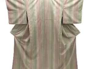 縞に古典柄手織り紬単衣着物